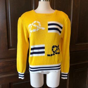 Vintage Westbound Sweater 80s Yellow Nautical Knots Flags Women's Size L
